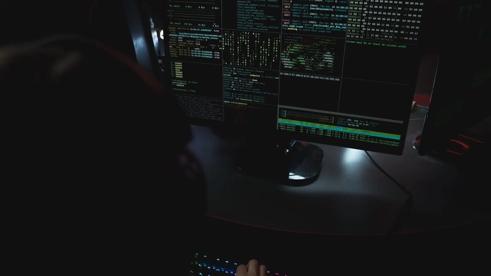 Terminal windows on a darkened monitor during incident response